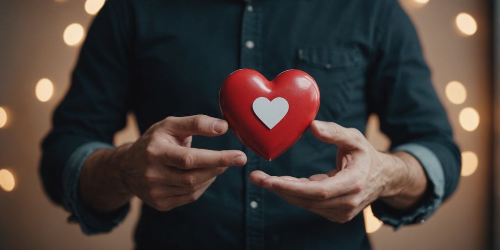 Man holding heart symbol near lower abdomen for prostate health.